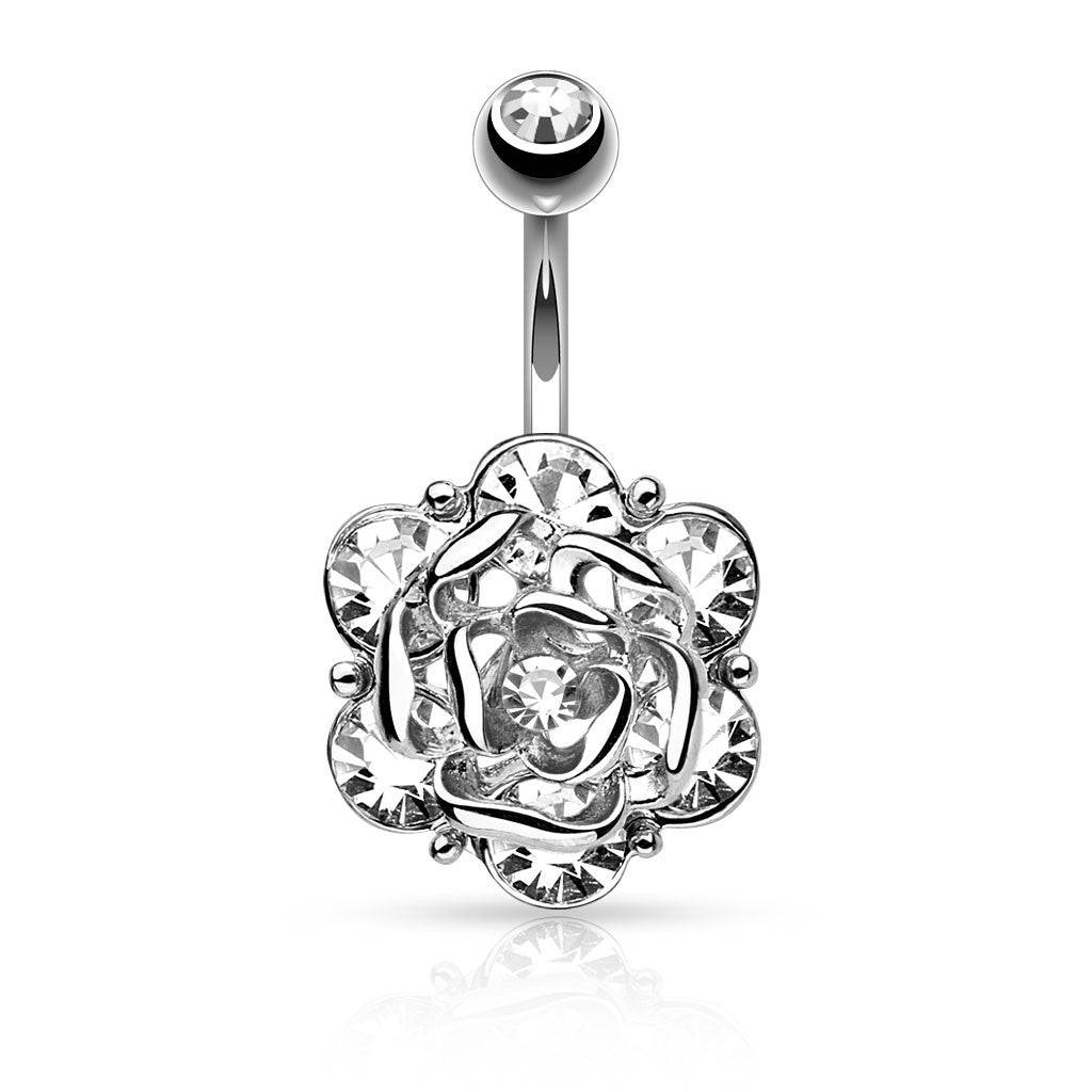 Elegant Surgical Steel Flower CZ Belly Ring - Pierced Universe