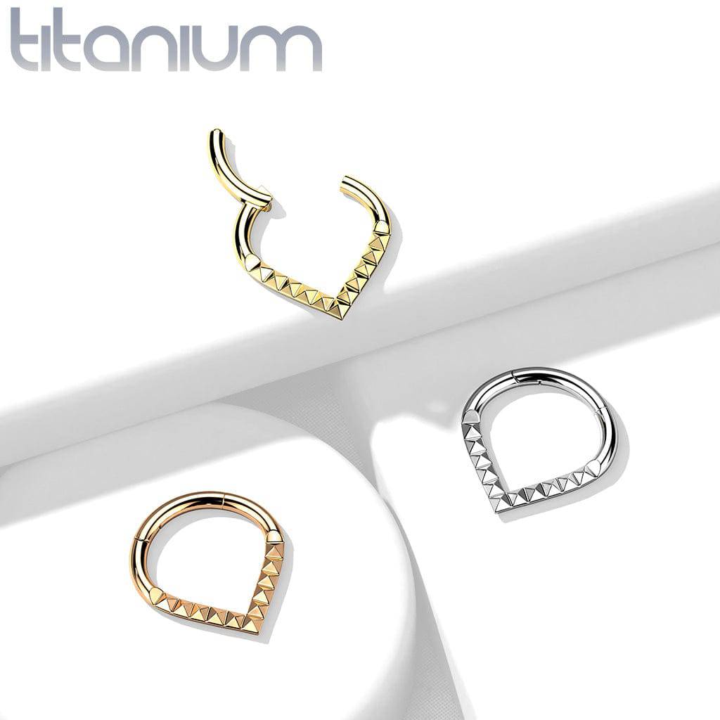 Implant Grade Titanium V Shaped Ridged Septum Clicker Hinged Hoop - Pierced Universe