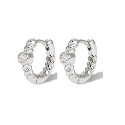 Pair of 925 Sterling Silver Braided Diamond CZ Gem Minimal Hoop Earrings - Pierced Universe