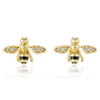 Pair of 925 Sterling Silver Gold PVD Bumble Bee Minimal Stud Earrings With White CZ Wings - Pierced Universe