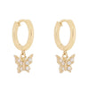 Pair of 925 Sterling Silver Gold PVD Diamond CZ Butterfly Dangle Minimal Hoop Earrings - Pierced Universe