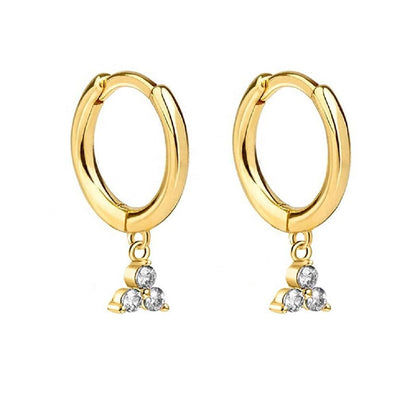 Pair of 925 Sterling Silver Gold PVD Diamond CZ Trillium Dangle Minimal Hoop Earrings (Silver & Gold In Drop Down!)