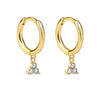 Pair of 925 Sterling Silver Gold PVD Diamond CZ Trillium Dangle Minimal Hoop Earrings (Silver & Gold In Drop Down!)