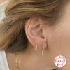 Pair of 925 Sterling Silver Gold PVD Diamond Minimal Hoop Earrings with CZ Dangles - Pierced Universe