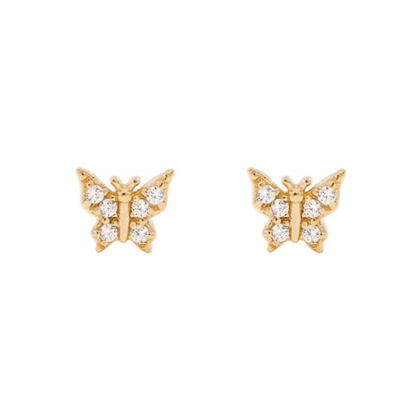 Pair of 925 Sterling Silver Gold PVD Small Butterfly Gem Minimal Earrings - Pierced Universe