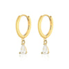Pair Of 925 Sterling Silver Gold PVD White CZ Teardrop Dangle Minimal Hoop Earrings - Pierced Universe