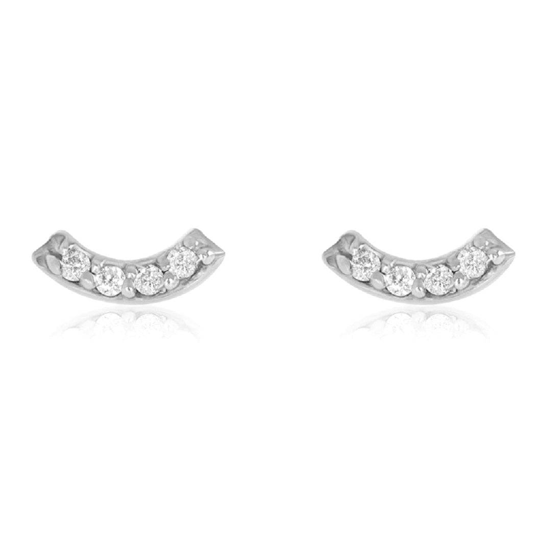 Pair of 925 Sterling Silver Small 4 Gem Curve Minimal Earrings