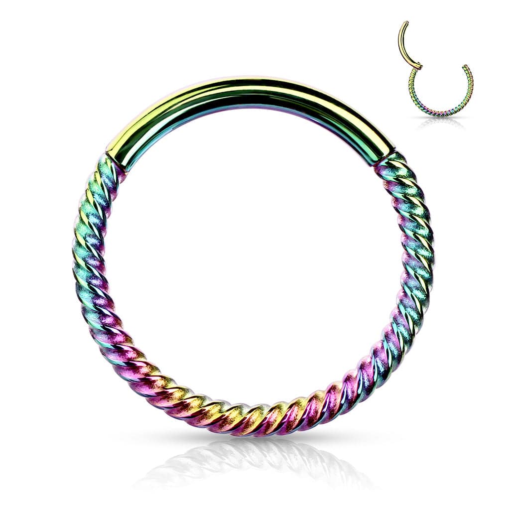 Rainbow Surgical Steel Multi Use Braided Twisted Hinged Hoop Ring Clicker - Pierced Universe