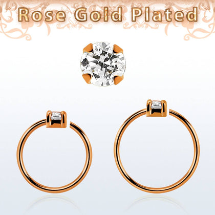 Rose Gold Plated 925 Sterling Silver 2mm Prong Nose Hoop - Pierced Universe