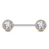 Rose Gold Plated Surgical Steel CZ Centre Pave Nipple Ring Barbell - Pierced Universe