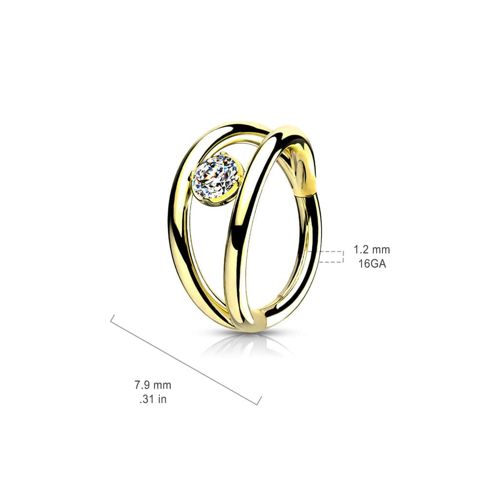Surgical Steel Double Hoop Look White CZ Hinged Hoop Ring Clicker - Pierced Universe
