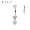 Implant Grade Titanium White CZ Gem Circle & Heart Dangle Belly Ring - Pierced Universe