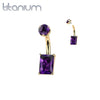 Implant Grade Titanium Gold PVD Amethyst Stone Rectangle Internally Threaded Belly Ring