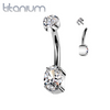 Implant Grade Titanium Dainty White Oval Internally Threaded Belly Ring - Pierced Universe