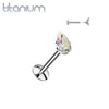 Implant Grade Titanium Aurora Borealis CZ Teardrop Shaped Internally Threaded Flat Back Labret - Pierced Universe