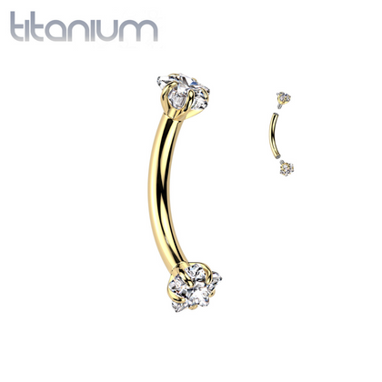 Implant Grade Titanium Gold PVD White CZ Star Shaped Internally Threaded Curved Barbell