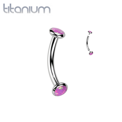 Implant Grade Titanium Pink Opal Bezel Internally Threaded Curved Barbell