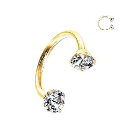 316L Surgical Steel Gold PVD White CZ Internally Threaded 20ga Horseshoe Nose Ring - Pierced Universe