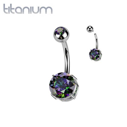 Implant Grade Titanium Vitrail Medium CZ Basic Internally Threaded Belly Ring - Pierced Universe