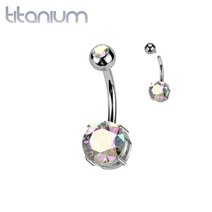 Implant Grade Titanium Aurora Borealis CZ Basic Internally Threaded Belly Ring - Pierced Universe