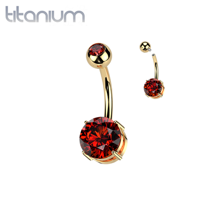 Implant Grade Titanium Gold PVD Red CZ Basic Internally Threaded Belly Ring - Pierced Universe