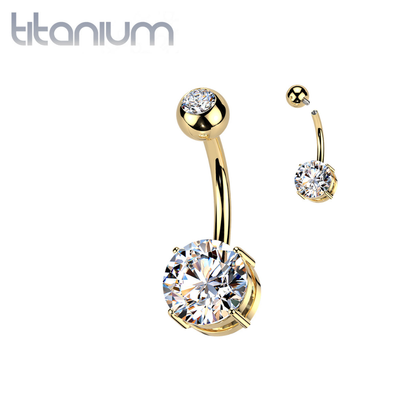 Implant Grade Titanium Gold PVD White CZ Basic Internally Threaded Belly Ring - Pierced Universe