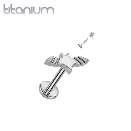 Implant Grade Titanium Internally Threaded Large Ridged Bat Flat Back Labret - Pierced Universe