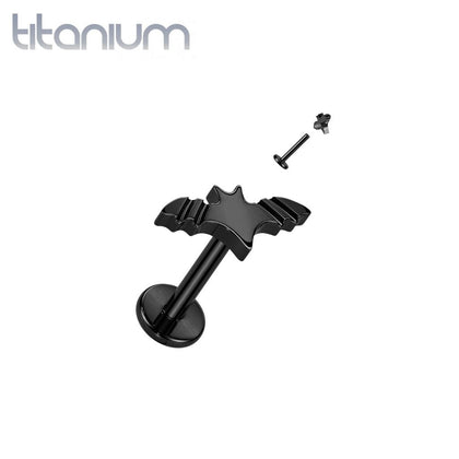 Implant Grade Titanium Black PVD Internally Threaded Large Ridged Bat Flat Back Labret - Pierced Universe