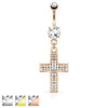 316L Surgical Steel Micro Paved CZ Jesus Crucifix Cross Dangle Belly Ring - Pierced Universe