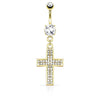 316L Surgical Steel Micro Paved CZ Jesus Crucifix Cross Dangle Belly Ring - Pierced Universe