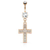 316L Surgical Steel Micro Paved CZ Jesus Crucifix Cross Dangle Belly Ring - Pierced Universe