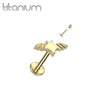 Implant Grade Titanium Gold PVD Internally Threaded Large Ridged Bat Flat Back Labret - Pierced Universe