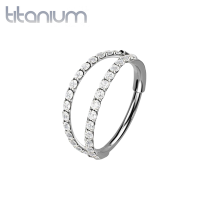 Implant Grade Titanium CZ Pave Double Hoop Hinged Clicker Nose Ring