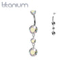 Implant Grade Titanium Aurora Borealis CZ Internally Threaded Multi Gem Dangle Belly Ring