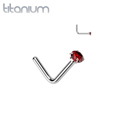Implant Grade Titanium Red CZ L Shape Nose Stud