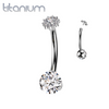 Implant Grade Titanium Internally Threaded White CZ Gem Flower Belly Ring