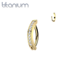 Implant Grade Titanium Gold PVD White CZ Pave Gem Hinged Clicker 16ga Curved Barbell