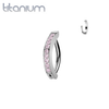 Implant Grade Titanium Pink CZ Pave Gem Hinged Clicker 16ga Curved Barbell