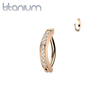 Implant Grade Titanium Rose Gold PVD White CZ Pave Gem Hinged Clicker 16ga Curved Barbell