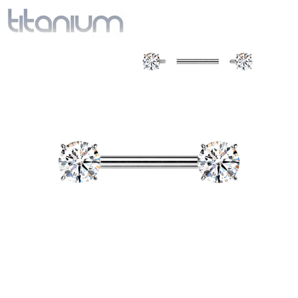 Implant Grade Titanium White CZ Internally Threaded Straight Barbell Nipple Ring - Pierced Universe