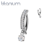 Implant Grade Titanium White CZ Circle Dangle Hinged Clicker Belly Ring