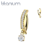 Implant Grade Titanium Gold PVD White CZ Circle Dangle Hinged Clicker Belly Ring
