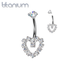 Implant Grade Titanium White CZ Gem Heart Internally Threaded Belly Ring