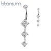 Implant Grade Titanium White CZ Diamond Shape Dangly Belly Ring