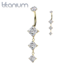 Implant Grade Titanium Gold PVD White CZ Diamond Shape Dangly Belly Ring