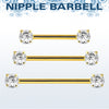 Surgical Steel Gold PVD Prong Double Round White CZ Nipple Ring Barbell