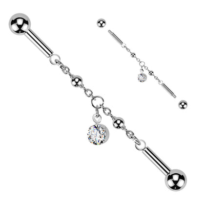 316L Surgical Steel Beaded White CZ Circle Dangle Flexible Industrial Barbell - Pierced Universe