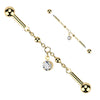 316L Surgical Steel Gold PVD Beaded Chain White CZ Circle Dangle Flexible Industrial Barbell - Pierced Universe