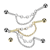 316L Surgical Steel Gold PVD White Pearl Double Chain Dangle Flexible Industrial Barbell