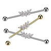 316L Surgical Steel Gold PVD Large White CZ Wing Design Marquise Gem Cluster Industrial Barbell - Pierced Universe